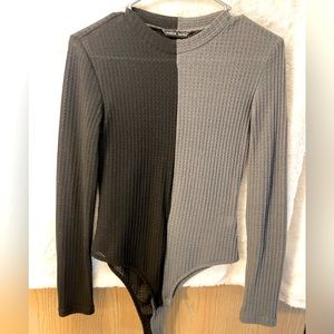 Black and grey color block bodysuit